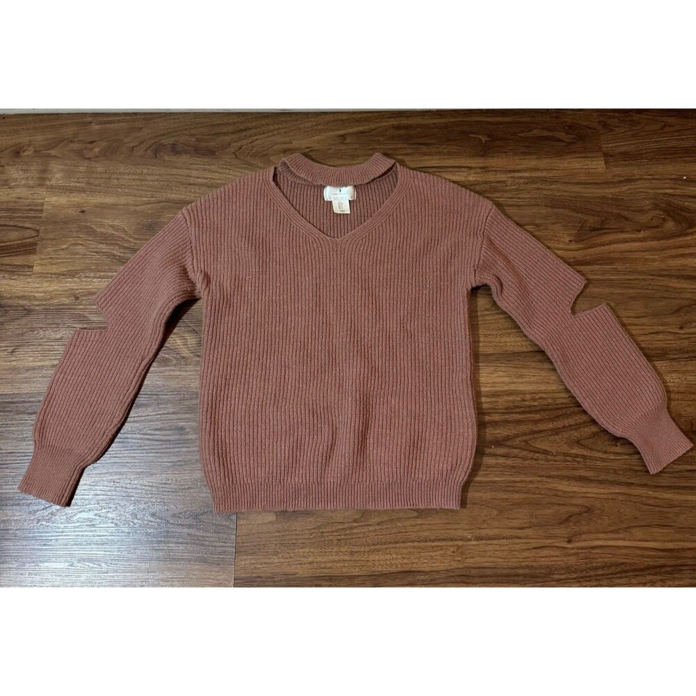 Ruby Moon Women's V-Neck Mauve Pink Sweater Cutout Sleeves Size Small